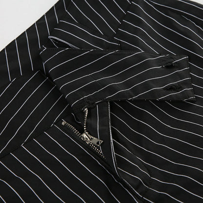 Low Rise Wide Leg Flared Casual Pants with Vertical Stripe Streetwear Style