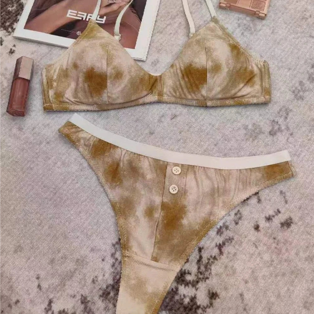 Playful Cherry Print Wire-Free Triangle Bralette and Panty Set