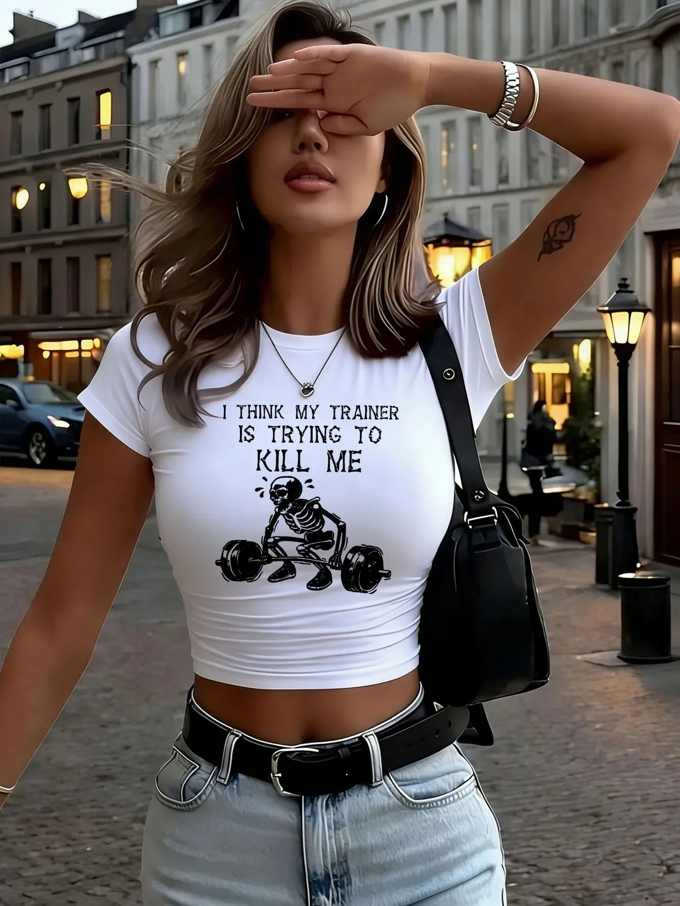 Graphic Print Crop Top with Relaxed Fit Casual Streetwear Style