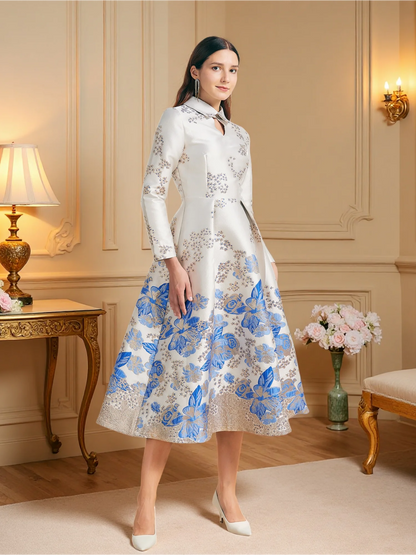 Elegant Embroidered Midi Dress with Soft Vintage Alternative Fashion Aesthetic
