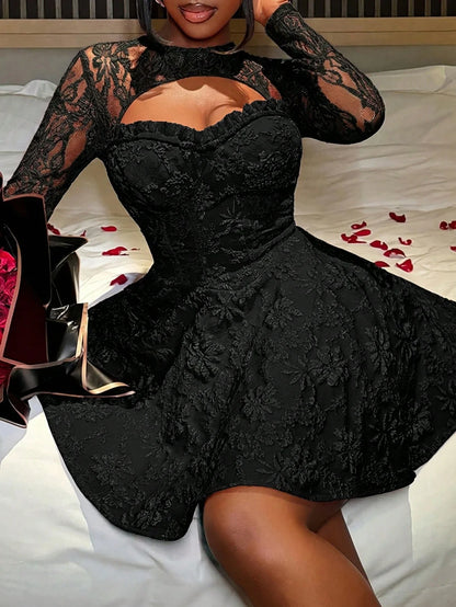 Sheer Lace Gothic Dress for Alternative Streetwear Fashion