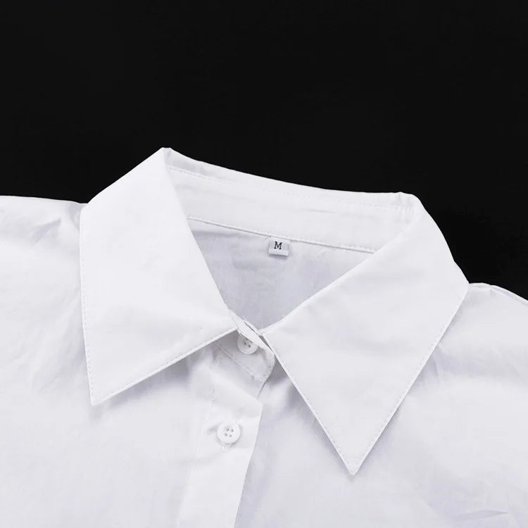 Avant-Garde White Cold-Shoulder Button-Down Shirt with Cut-Out Details