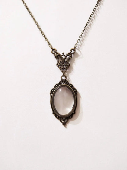 Vintage Ornate Mirror Pendant Necklace for Gothic Dark Academia Styling