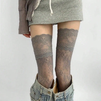 Delicate Lace Pattern Thigh High Stockings with Elegant Sheer Finish for Modern Fashion Styling