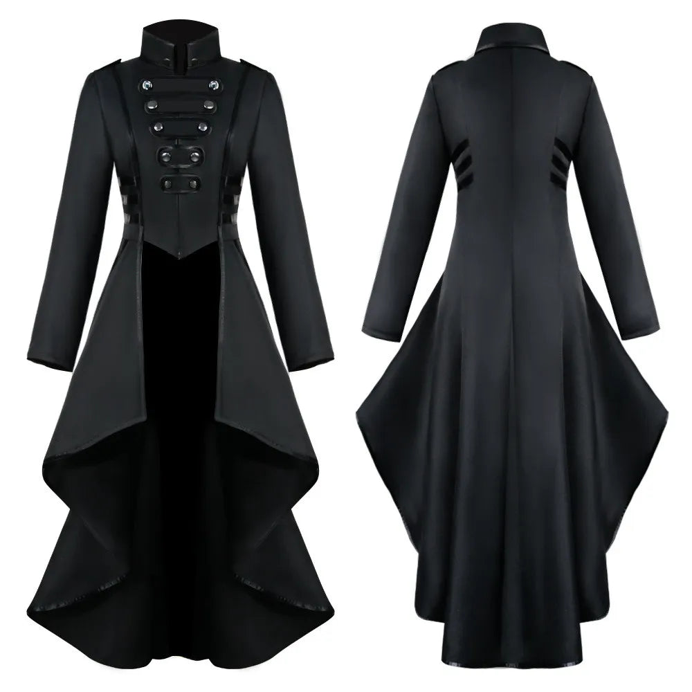 Structured High Collar Gothic Coat Dress with Dramatic Alternative Fashion Style - BigCat Streetwear