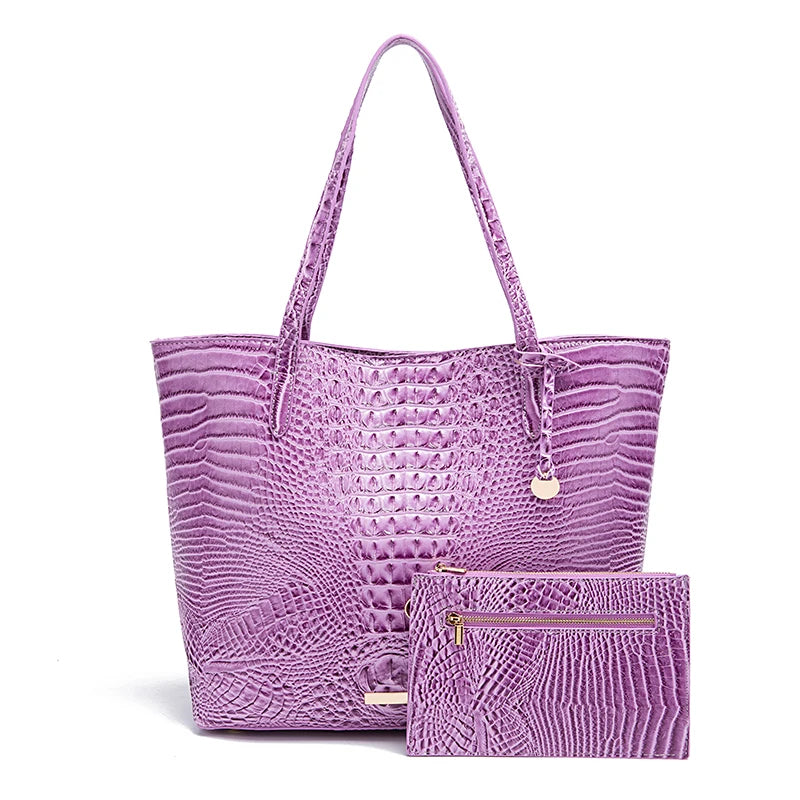 Croc Embossed Bucket Tote Bag with Matching Wristlet Large Capacity Shoulder Handbag