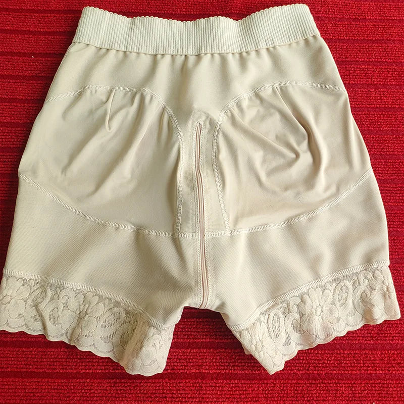 High-Waisted Structured Shaping Short with Front Hook Closure and Lace Hem