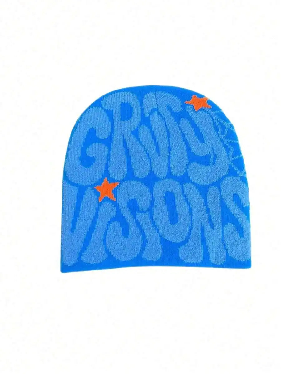 Bold Typography Acrylic Knit Beanie for Contemporary Streetwear Winter Casual Everyday Fashion Style