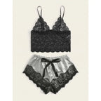 Romantic Sheer Black Lace Bralette and Blush Satin-Finish Shorts Sleep Set