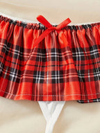 Playful Red Tartan Plaid Bralette and Pleated Mini Skirt Set