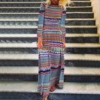 Bohemian Print Maxi Dress with Long Sleeves and Relaxed Silhouette