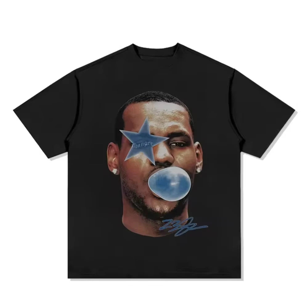 Oversized Portrait Graphic Cotton T-Shirt with Retro Urban Streetwear Styling