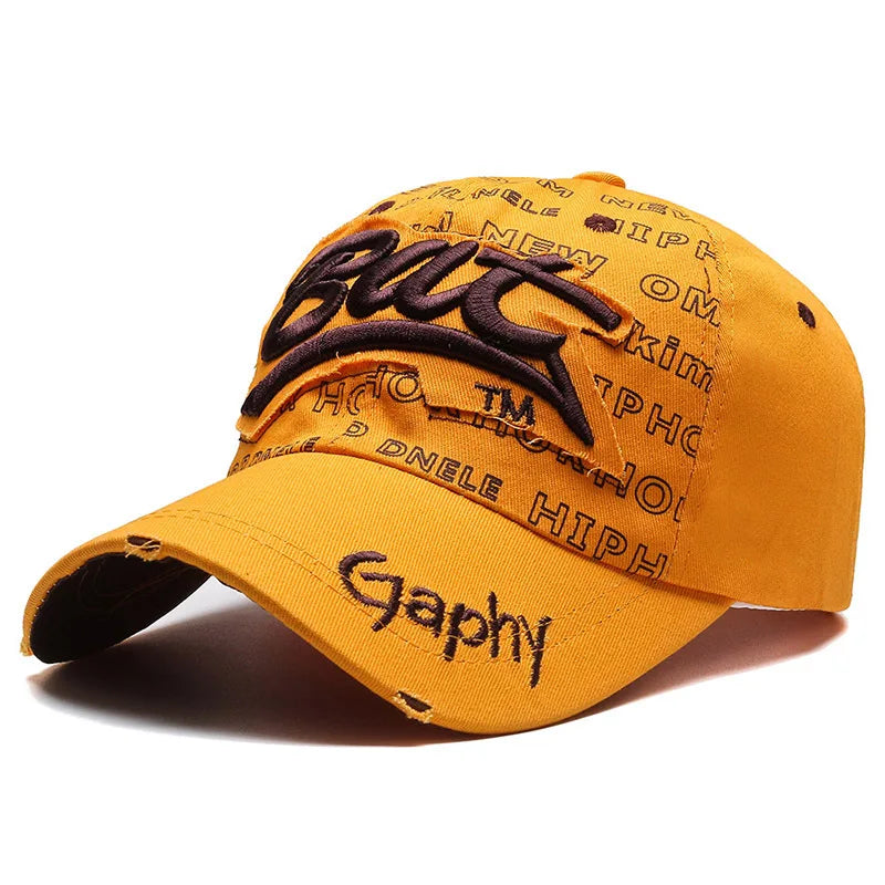Typography Embroidered Baseball Cap Adjustable Curved Brim Urban Streetwear Fashion Hat