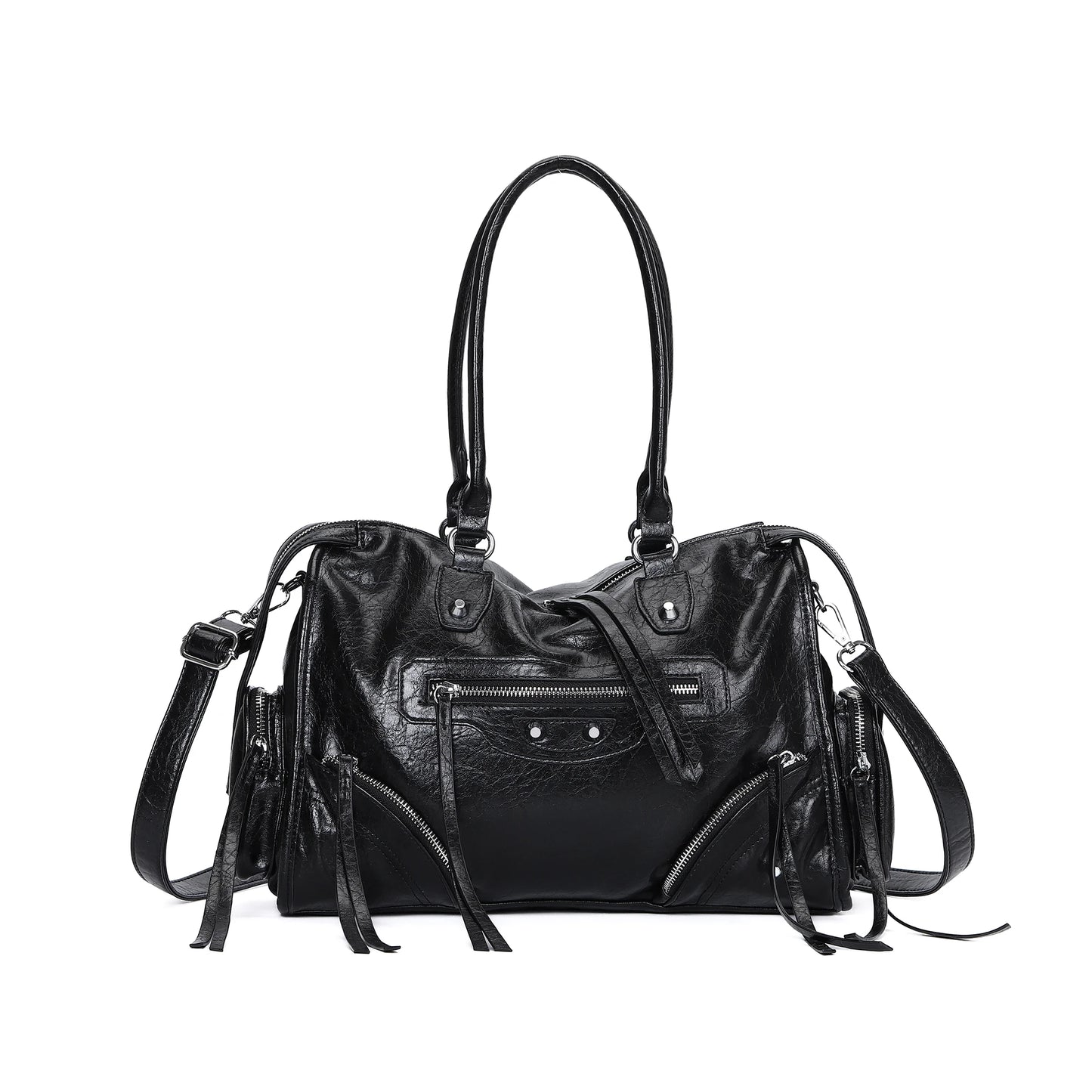 Vintage Inspired Rivet Tote Bag with Tassel Accents Y2K Streetwear Style