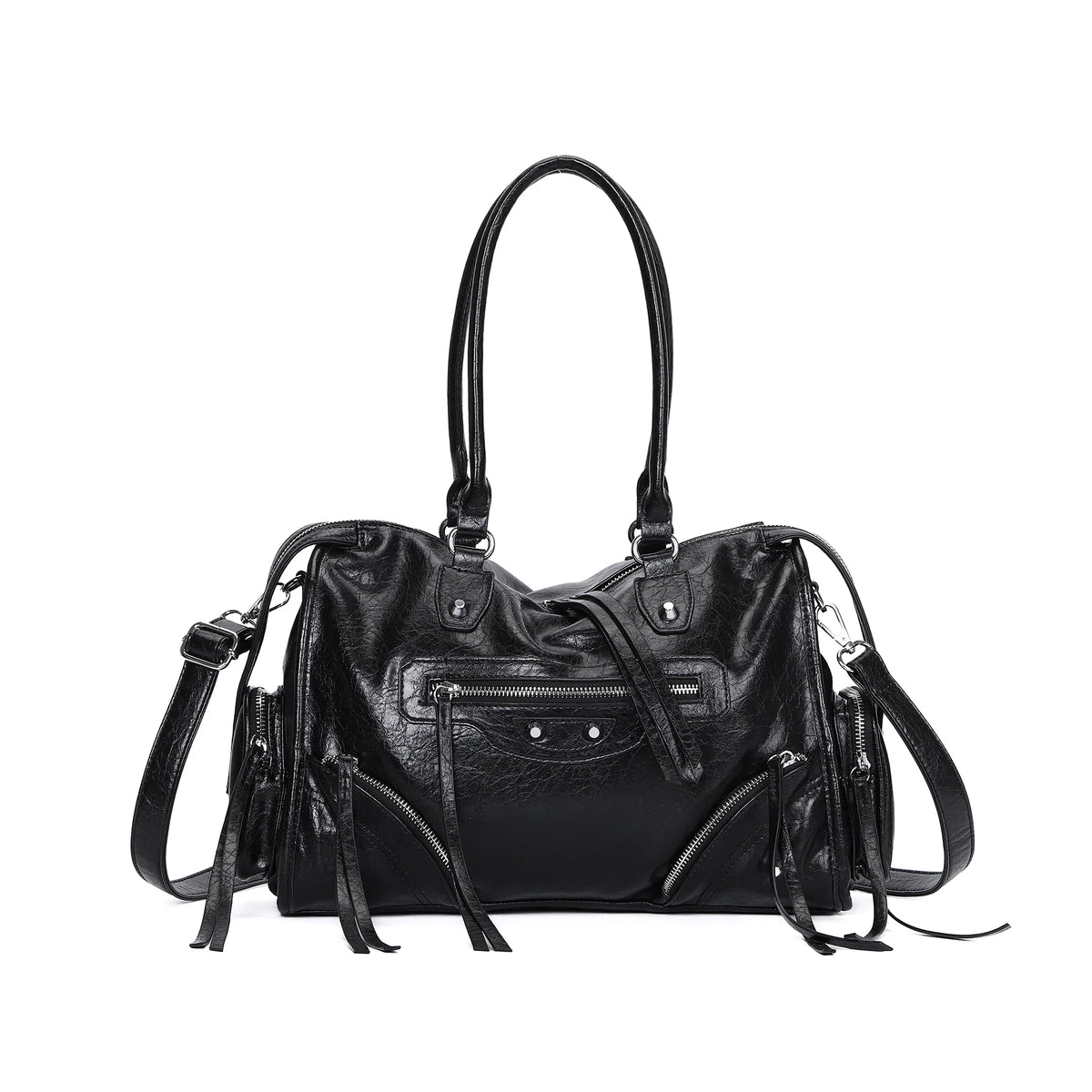 Vintage Inspired Rivet Tote Bag with Tassel Accents Y2K Streetwear Style
