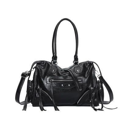 Vintage Inspired Rivet Tote Bag with Tassel Accents Y2K Streetwear Style