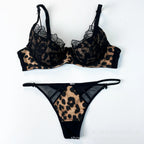 Bold Leopard Print and Black Lace Underwire Lingerie Set