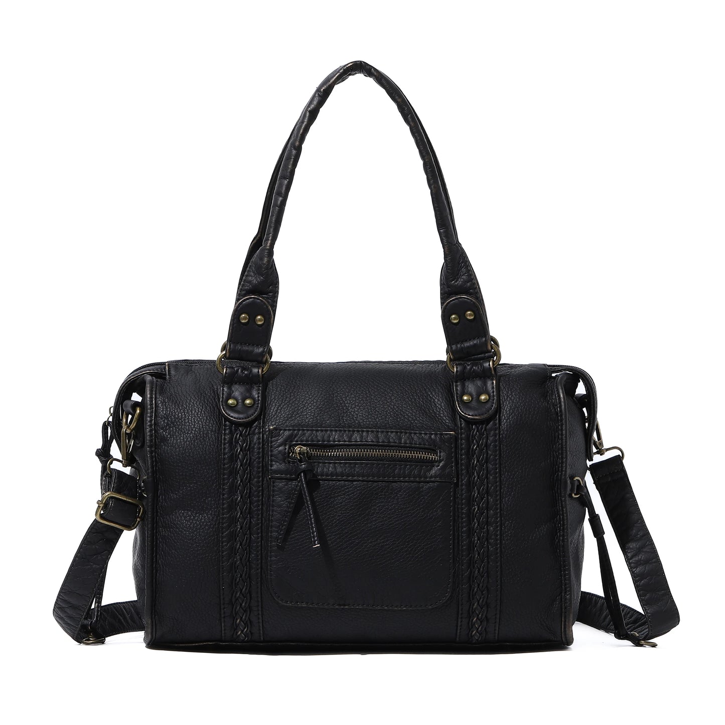 Vintage Inspired Soft PU Leather Tote Bag with Adjustable Shoulder Strap