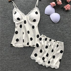 Classic Polka Dot Satin-Finish Camisole and Shorts Sleep Set with Scalloped Lace Trim