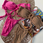 Textured Fuchsia Terry Cloth Bikini with Center Ring Detail and Side-Tie Bottom