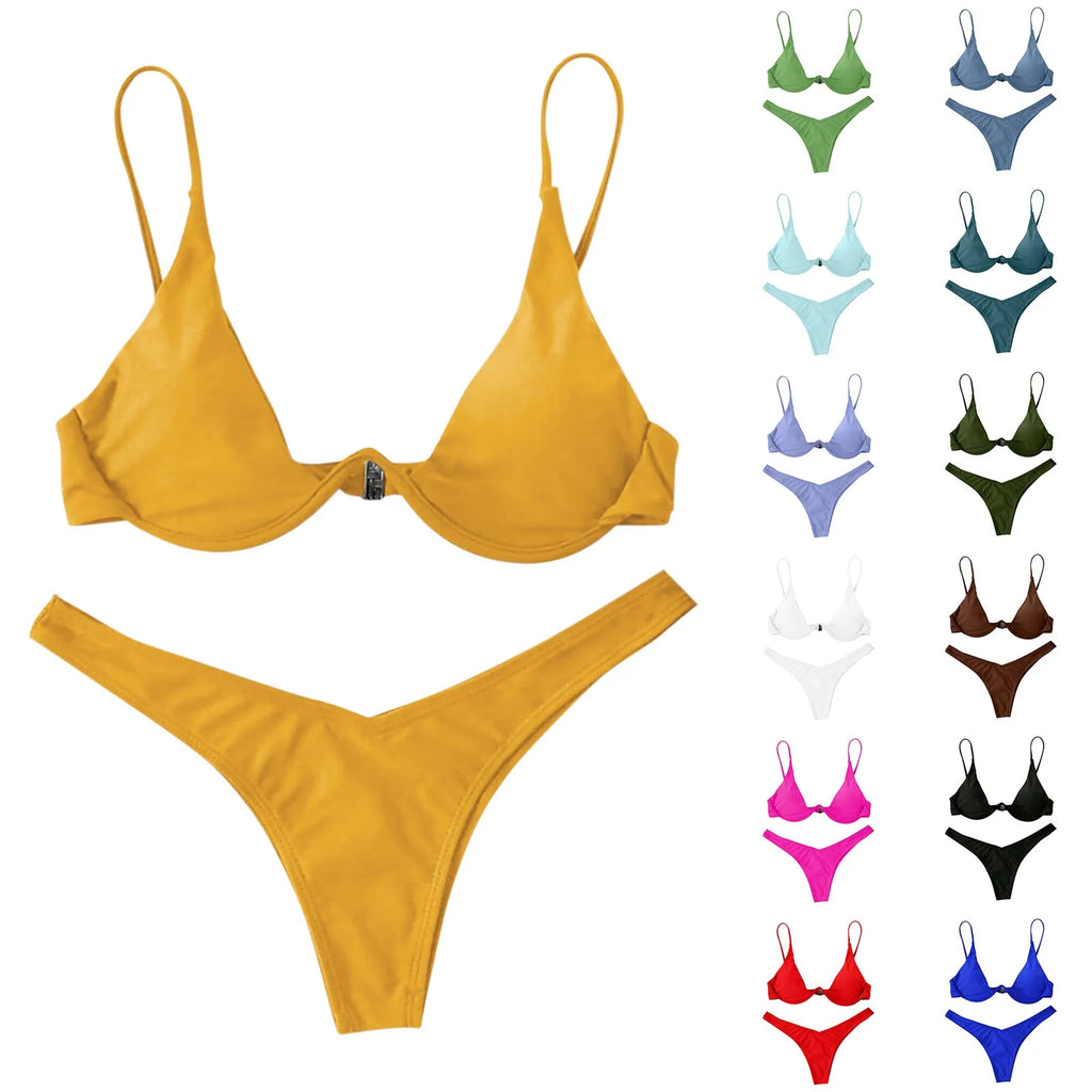 Vibrant Red Underwire Bikini with Plunging V-Notch and High-Cut Bottom