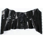 Glossy PVC Overbust Corset with Front Zip Closure and Lace-Up Back