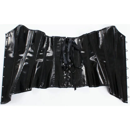 Glossy PVC Overbust Corset with Front Zip Closure and Lace-Up Back