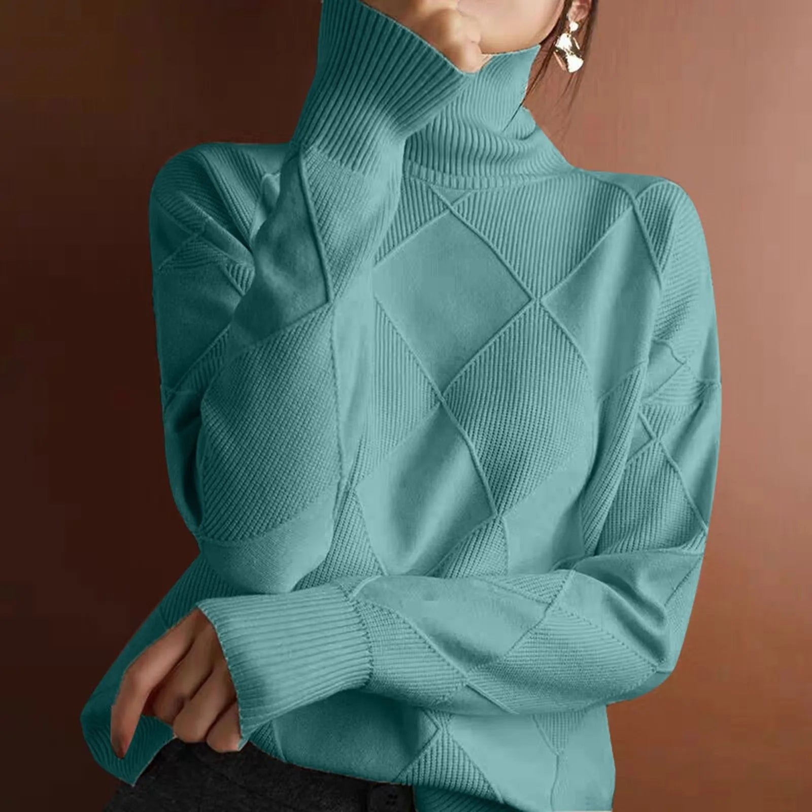 Women's Minimalist Turtleneck Ribbed Knit Pullover Sweater With Relaxed Silhouette