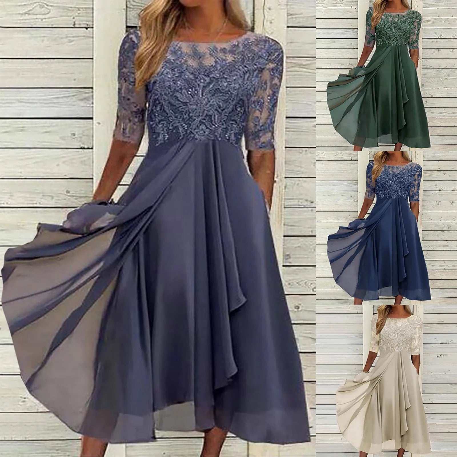 Flowing Embellished Midi Dress With Layered Chiffon Movement