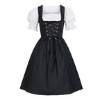Traditional Bavarian-Inspired Dirndl Dress with Lace-Up Corset Bodice and Puff Sleeves
