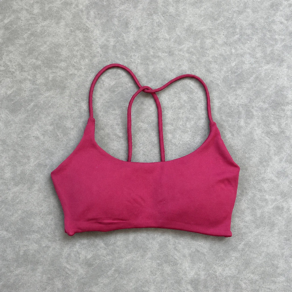 Olive Green Strappy Open-Back Sports Bra with Scoop Neckline