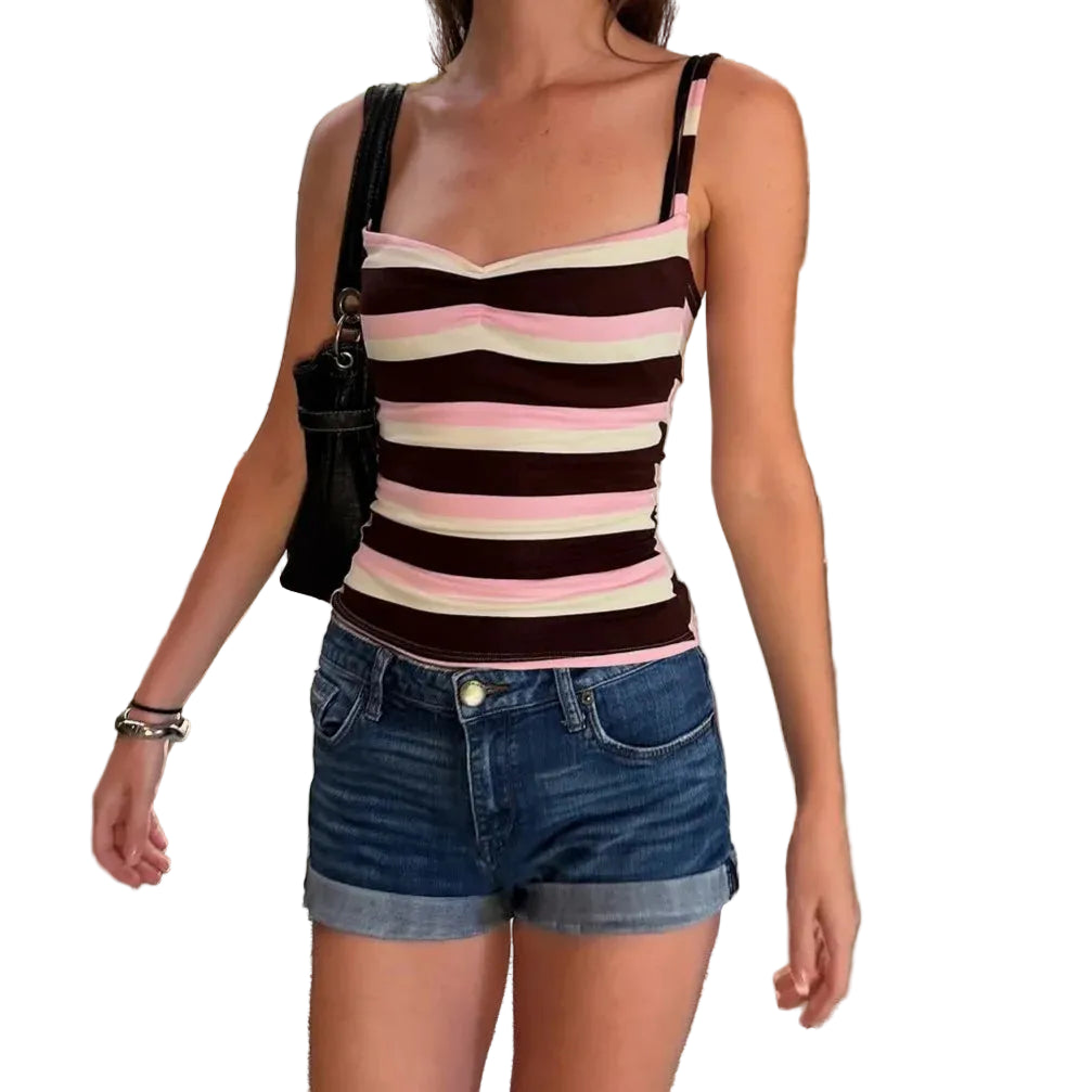 Women's Striped Spaghetti Strap Knit Camisole Tank Top with Slim Fit Casual Streetwear Style