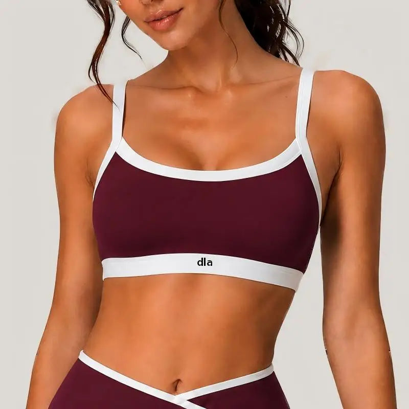 Black Contrast-Trim Scoop Neck Sports Bra with Athletic Underband
