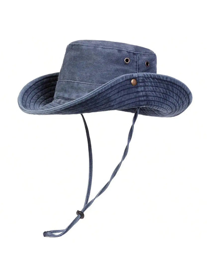 Wide Brim Cotton Bucket Hat with Adjustable Chin Cord for Outdoor Travel and Everyday Wear