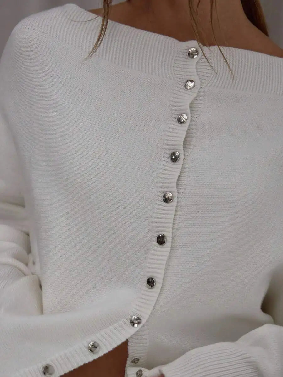 Women's Button Front Batwing Sleeve Relaxed Fit Knit Cardigan