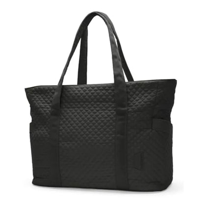 Quilted Large Capacity Tote Bag with Zip Closure and Structured Design