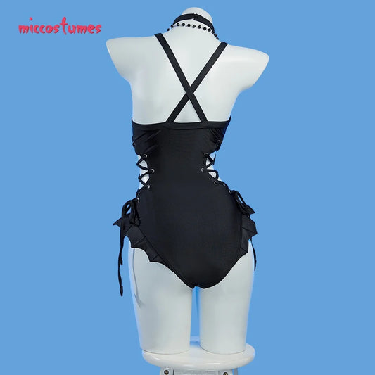 Women's Cross Lace-Up One-Piece Swimsuit with Cutout Design and Decorative Neck Accessory