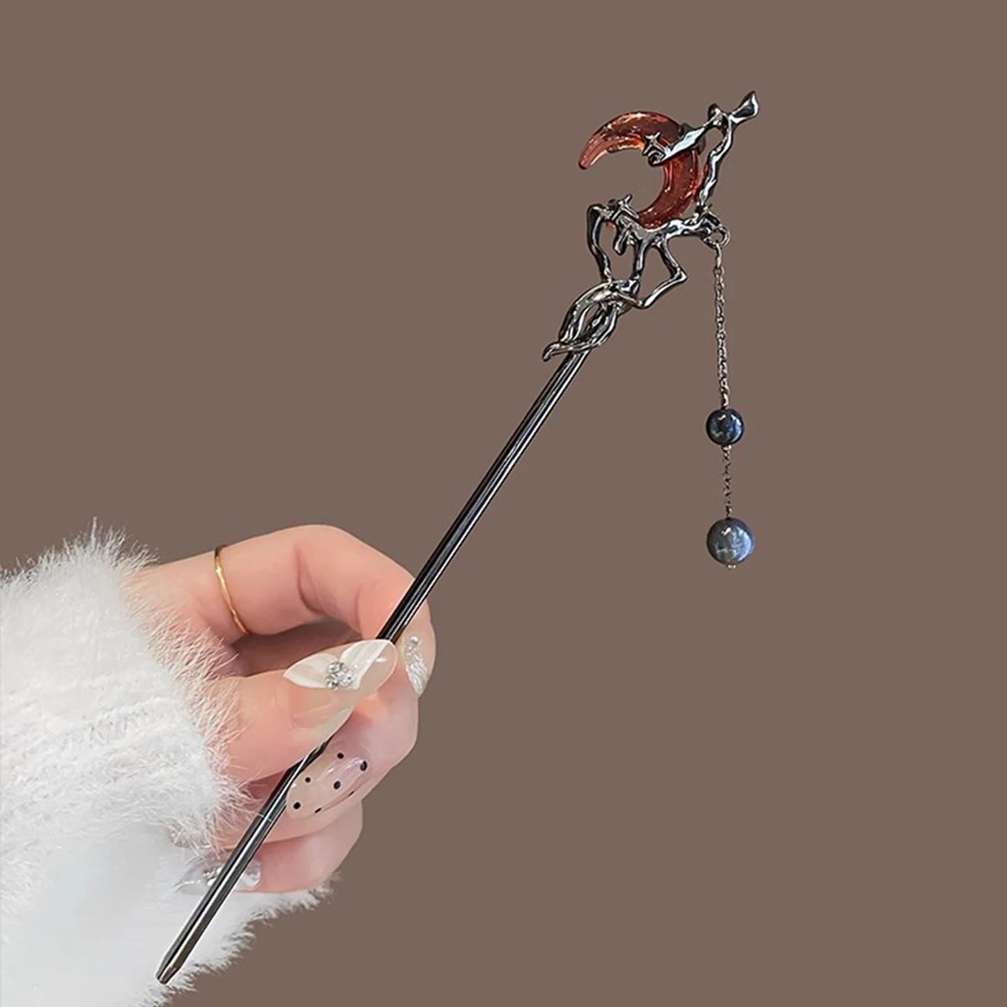 Celestial Moon Tassel Hair Stick Vintage Gothic Statement Hair Accessory