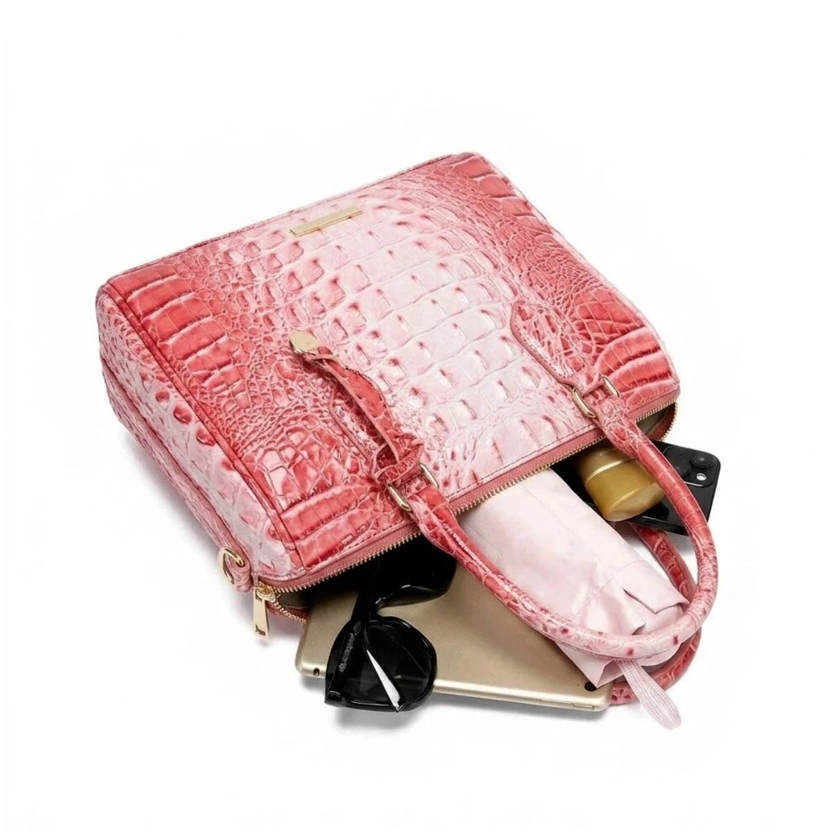 Embossed Dome Satchel Bag with Top Handle and Detachable Shoulder Strap
