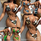 Classic Camouflage Print Triangle String Bikini with Tie-Side Bottoms