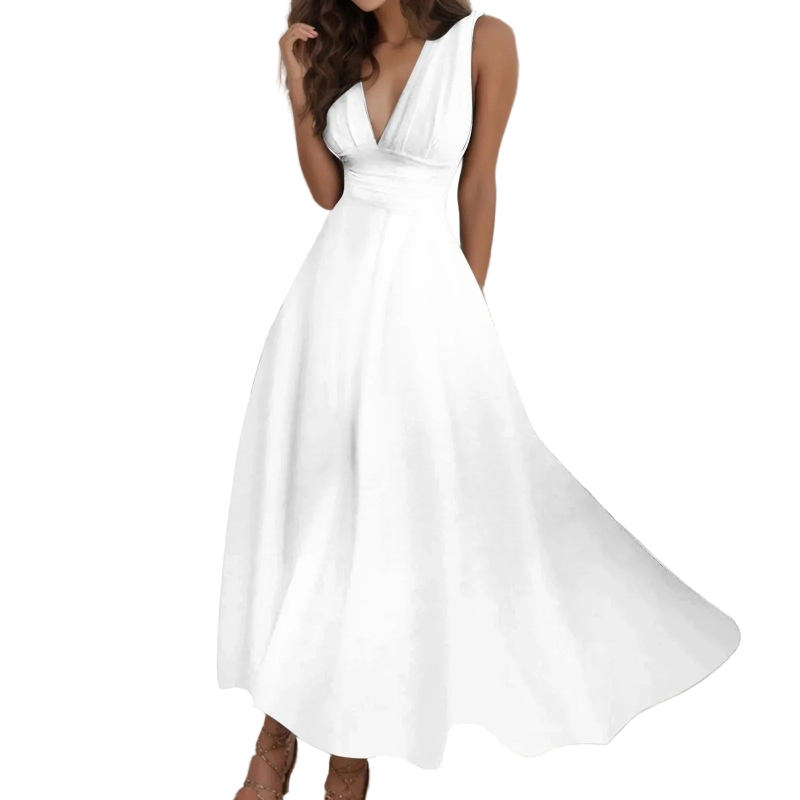 Deep V Neck Sleeveless Maxi Dress with Flowy A-Line Silhouette