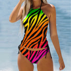 Geometric Print High-Waisted Tankini Set with Sleeveless Swim Top and Matching Shorts for Women