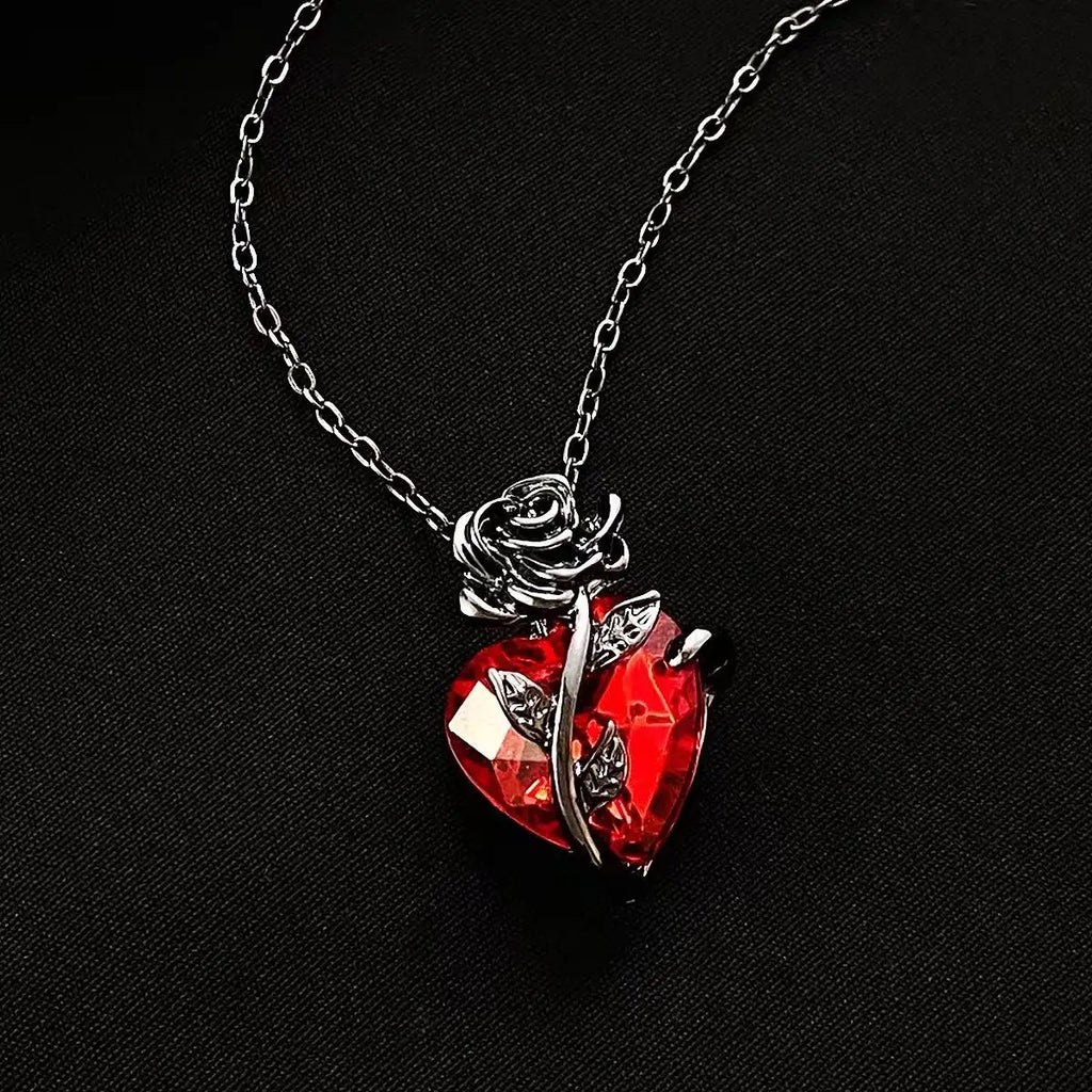 Rose Heart Pendant Necklace for Gothic Dark Romantic Fashion Styling