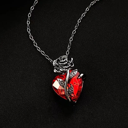 Rose Heart Pendant Necklace for Gothic Dark Romantic Fashion Styling
