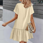Button Front Ruffle Hem Mini Dress with Relaxed Everyday Summer Silhouette