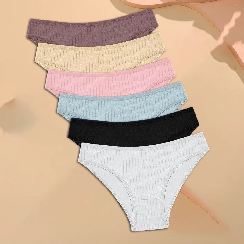 Six-Piece Ribbed Cotton-Blend Low-Rise Brief Set in Assorted Colors