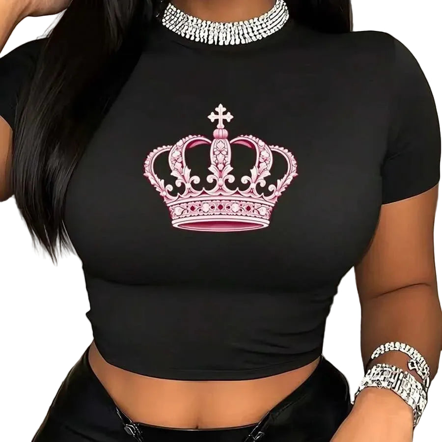 Regal Graphic Baby Tee with Fitted Crop Silhouette and Alternative Style