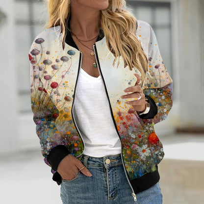 Printed Varsity Inspired Zip Front Streetwear Jacket with Relaxed Fit