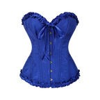 Jacquard Overbust Corset with Ruffled Trim, Structured Boning and Lace-Up Back