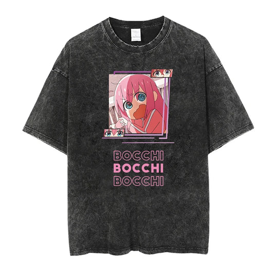 Kawaii Anime Goth Streetwear Tee with Retro Manga Portrait Artwork